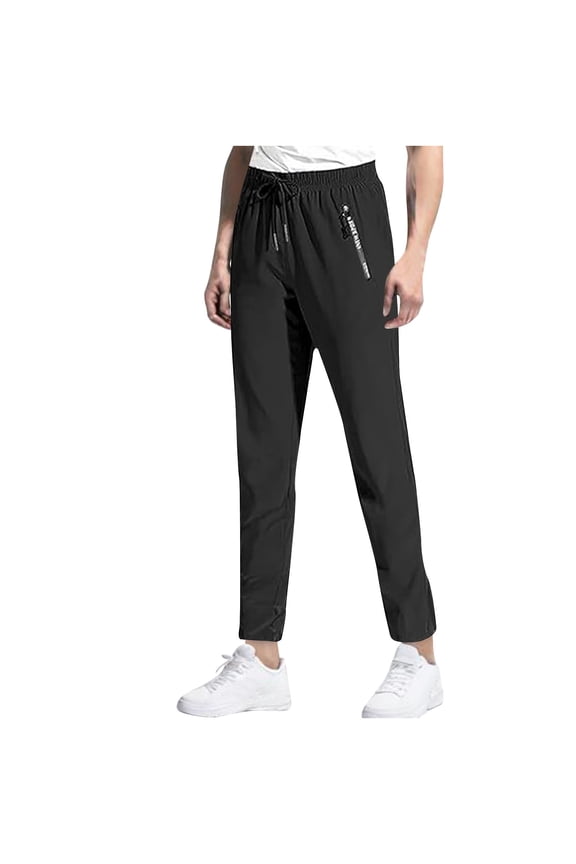 Mens Athletic Pants with Zipper Pockets Elastic Waist Workout Gym Running Trousers
