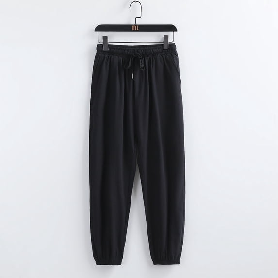 Lyrcatrment Mens Joggers Cotton Linen Drawstring Elastic Waist Loose Lightweight Summer Casual Beach Pants