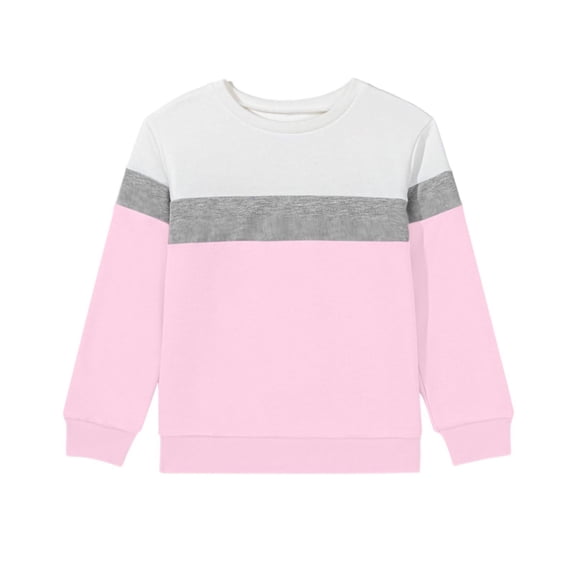 Lyrcatrment Pullover Tops For Girls Crew Neck Color Block Sweatshirt Kids Long Sleeve Lightweight Fall Casual Fashion Preppy Kids Outfits