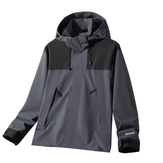 Lyrcatrment Waterproof Rain Jackets Womens Zip up Hooded Stand Collar Rain Coats Color Block Loose Windbreaker Coat Fashion Outwear(Small,Dark Gray)