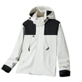 thumbnail image 1 of Lyrcatrment Waterproof Rain Jackets Womens Zip up Hooded Stand Collar Rain Coats Color Block Loose Windbreaker Coat Fashion Outwear(X-Large,White), 1 of 5