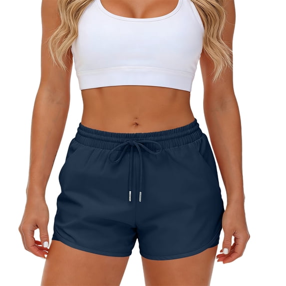 Lyrcatrment Women Gym Shorts Quick-Dry 2 In 1 Elastic High Waisted Drawstring 4 Pockets Summer Casual Lightweight Workout Athletic Short