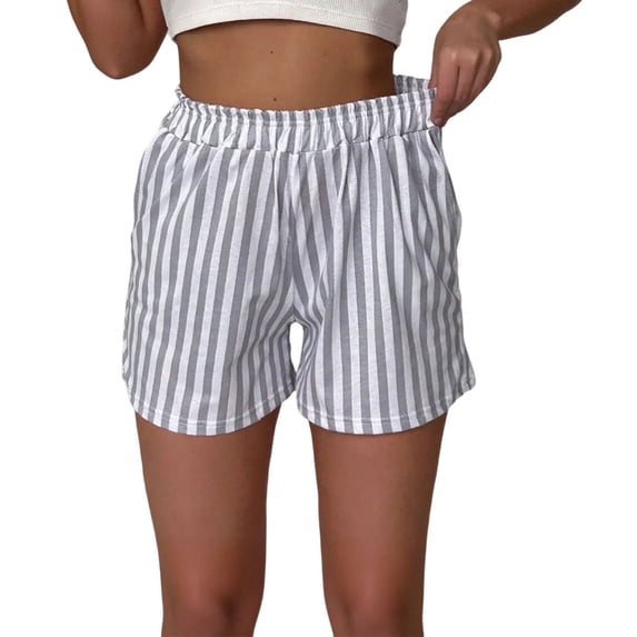 Lyrcatrment Women's Pajamas Shorts Striped Elastic High Waist Loose Wide Leg Summer Casual Comfy Lightweight Sleep Bottoms