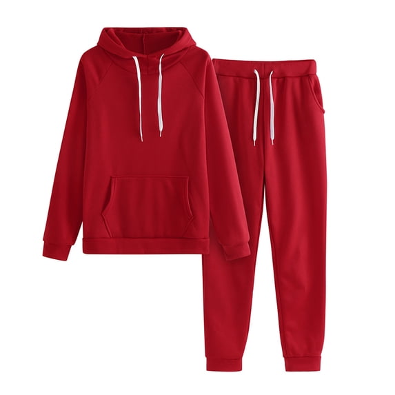 Lyrcatrment Womens 2 Piece Outfits Hoodie Sweatsuit Sets Sweatshirt Sweatpants with Pockets Fall Oversized Matching Loungewear Set(X-Large,Red)