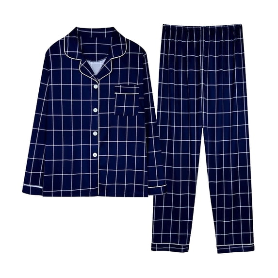 Lyrcatrment Womens 2 Pieces Pajama Printed Set Long Sleeve Button down Plaid Front Pockets Long Elastic Waist Pants Casual Loungewear Cute Sleepwear Pjs