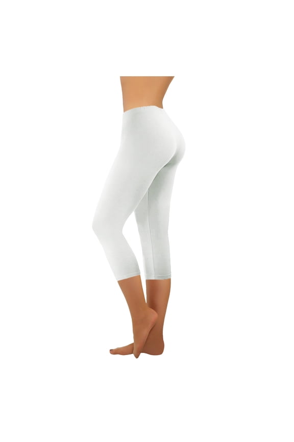 Womens Capri Leggings Stretchy High Waisted Belly Control Slim Fitted Capris Summer Casual Cropped Yoga Pants with Side Pockets