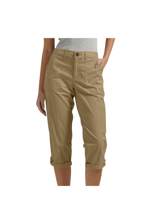 Womens Cargo Capris Summer Elastic High-Rise Regular Fitted Cuff Trendy Hiking Workout Outdoor Capri Pants Cropped Trousers with Pockets
