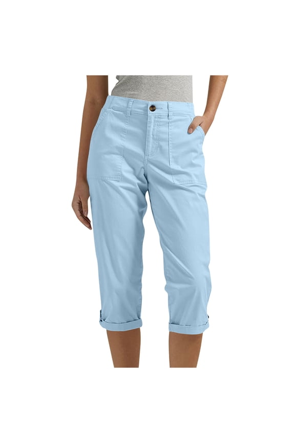 Womens Cargo Capris Summer Elastic High-Rise Regular Fitted Cuff Trendy Hiking Workout Outdoor Capri Pants Cropped Trousers with Pockets
