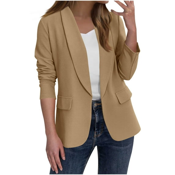 Lyrcatrment Womens Dress Blouses Long Sleeve Button Lapel Cardigan Coats Solid Color Casual Fashion Work Business Jackets with Pockets