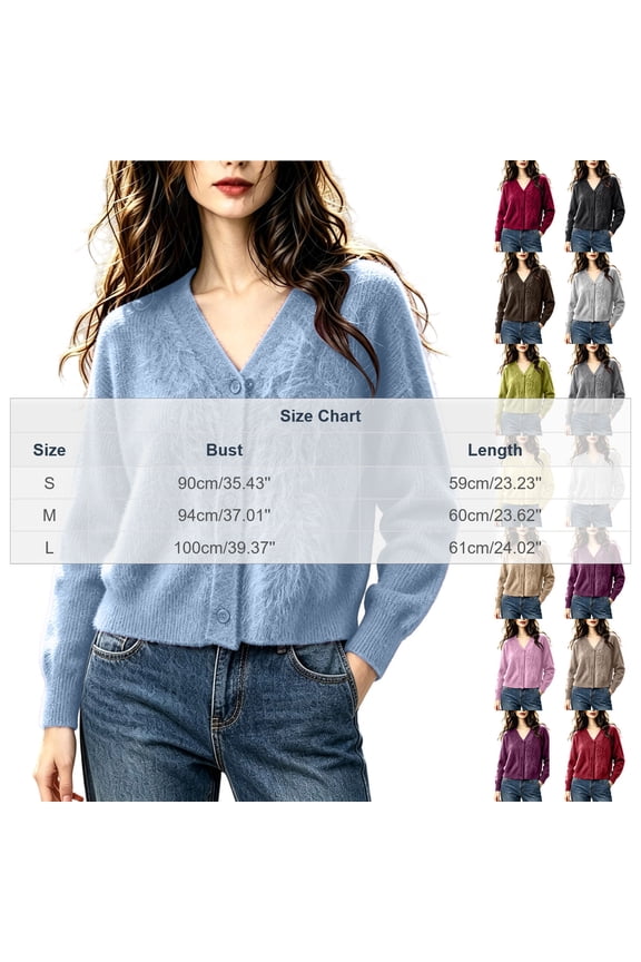 Womens Fuzzy Knit Cardigan Button down V Neck Long Sleeve Oversized Sweater Coat Fall Winter Casual Tops Trendy Outwear(Large,Watermelon Red)