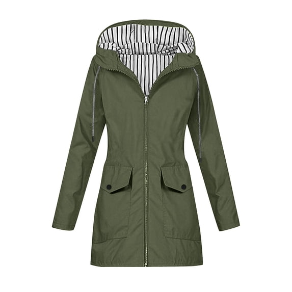 Lyrcatrment Womens Rain Jackets Waterproof Lightweight Long Zip up Rain Coats with Hood Windbreaker Outwear Hiking Cycling Outdoors Jacket(XX-Large,Army Green)