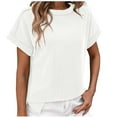 thumbnail image 1 of Lyrcatrment Womens Ribbed Knit Tops Trendy Stripe Blouse Casual Loose Fitted Short Sleeve Round Neck Side Split Hem Summer Spring Top Tees(XL,White), 1 of 6