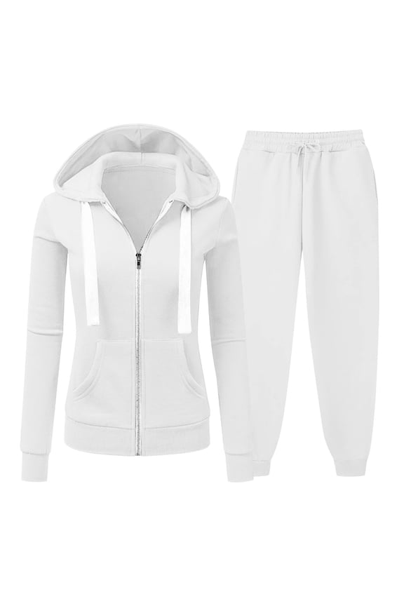 Workout Sets Womens 2 Piece Tracksuit Fall Long Sleeve Zip up Sweatshirt Long Pants Set Jogger Sweatsuit Outfits(XX-Large,White)