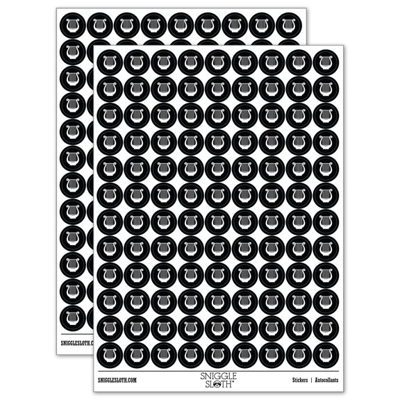 Lyre Harp Musical Instrument 200+ Round Stickers - Black - Gloss Finish - 0.50" Size