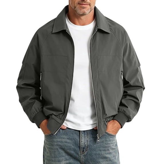 Lyrehush Men's Casual Fall Jackets Windproof Lightweight Big and Tall Windbreaker Collared Golf Jacket