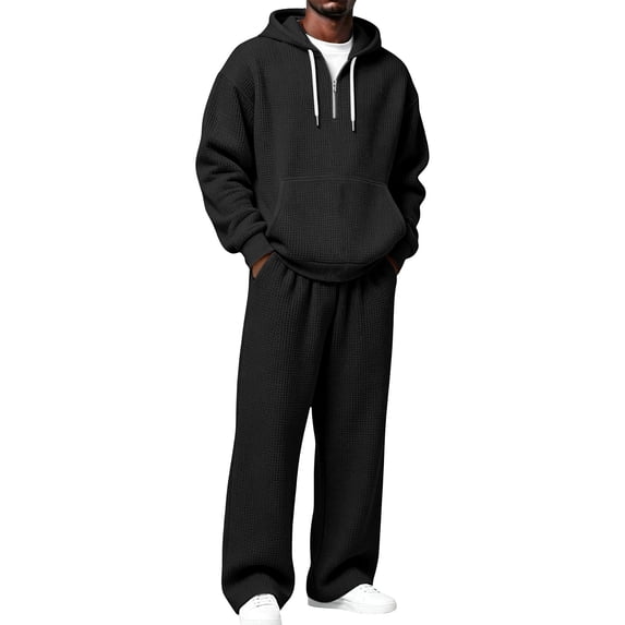 Lyrehush Men's Hoodie Outfits Knit Oversized Drawstring 1/4 Zip Sweatshirts Baggy Sweatpants Big and Tall Tracksuits