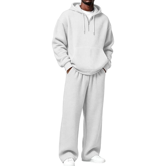 Lyrehush Men's Hoodie Outfits Knit Oversized Drawstring 1/4 Zip Sweatshirts Baggy Sweatpants Big and Tall Tracksuits