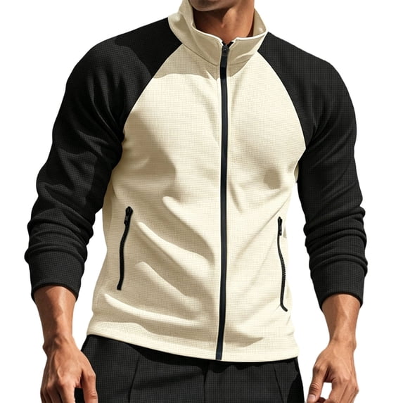 Lyrehush Track Jackets for Men Color Block Long Sleeve Sweatshirts Relaxed Fitted Zip up Sport Jacket