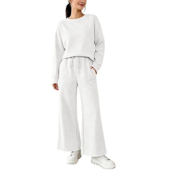 Lyrehush Womens Casual Matching Sets 2 Piece Wide Leg Pants Long Sleeve Tops Sweatsuits Loungewear