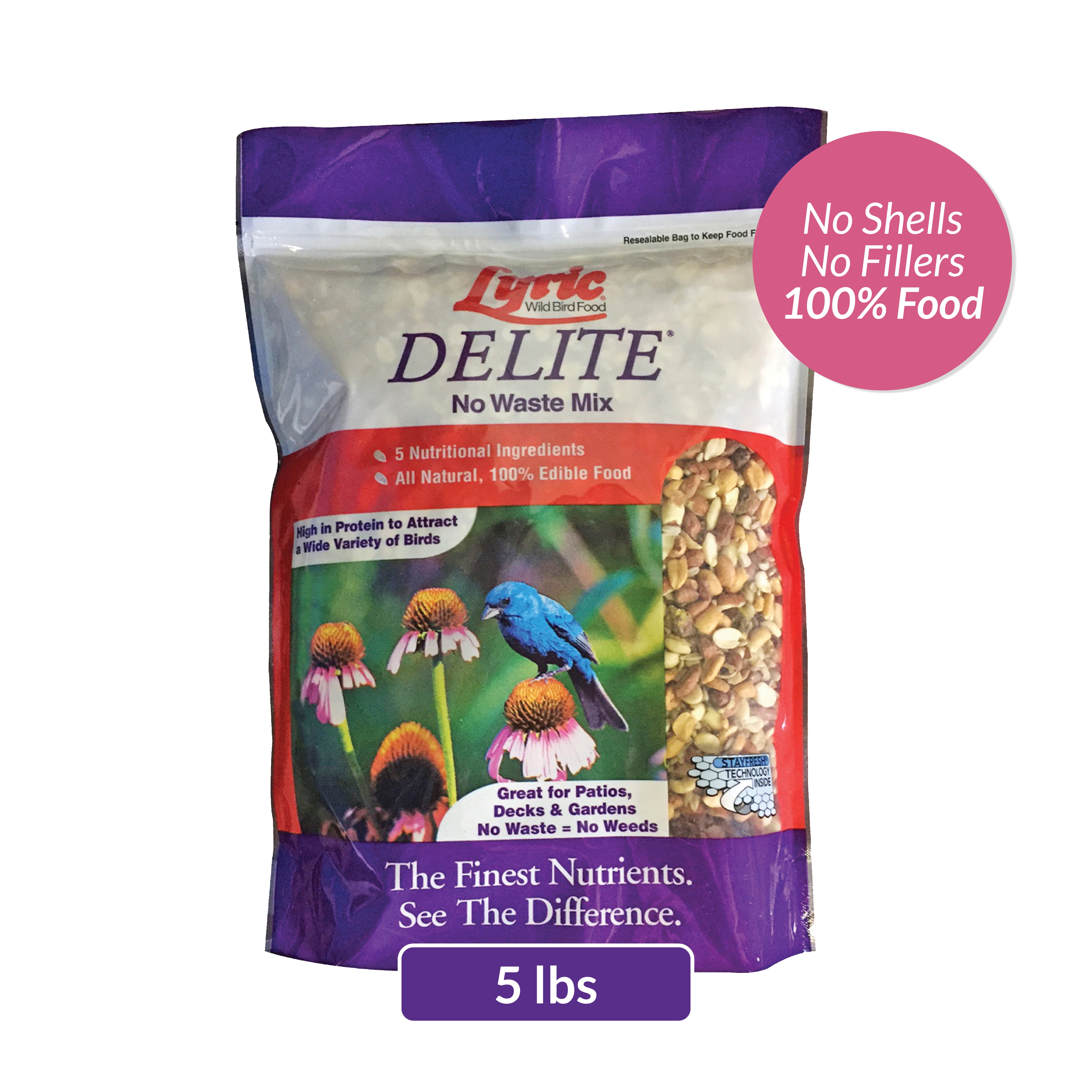 Lyric Delite Wild Bird Seed, No Waste Bird Food Mix with ShellFree
