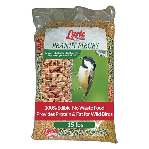 Lyric Peanut Pieces Wild Bird Seed 15 lb Bag - Shelled Peanuts Wild Bird Food for Outside Feeders - Attracts Titmice, Woodpeckers, Chickadees & More