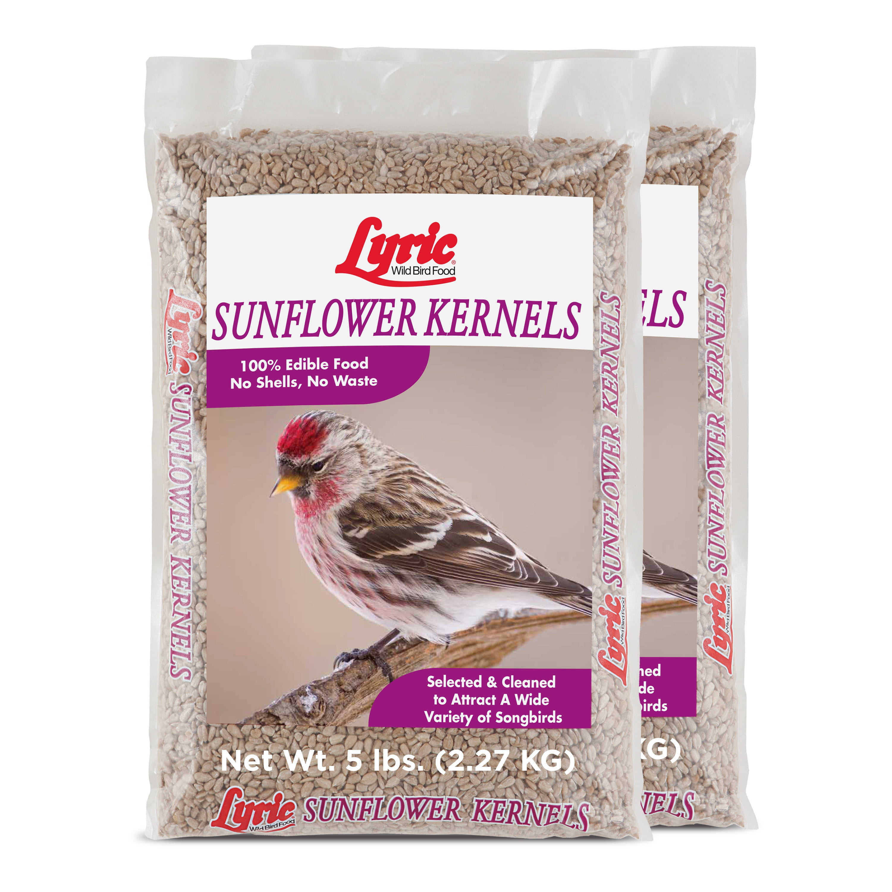 Lyric Sunflower Kernels Wild Bird Seed No Waste Bird Food - Attracts Finches & More - 10 lb. (Pack of 2-5 lb. Bags)
