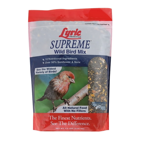 Lyric Supreme Wild Bird Seed, Wild Bird Food Mix with Nuts & Sunflower Seeds - 4.5 lb. Bag