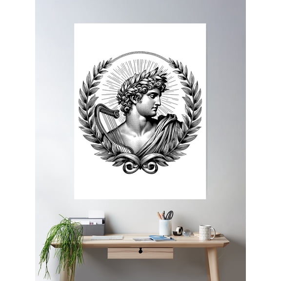Lyrical Apollo A Portrait Of Music And Harmony Poster Wall Art, Modern Wall Decor For Living Room Bedroom, 12x18 UNFRAMED