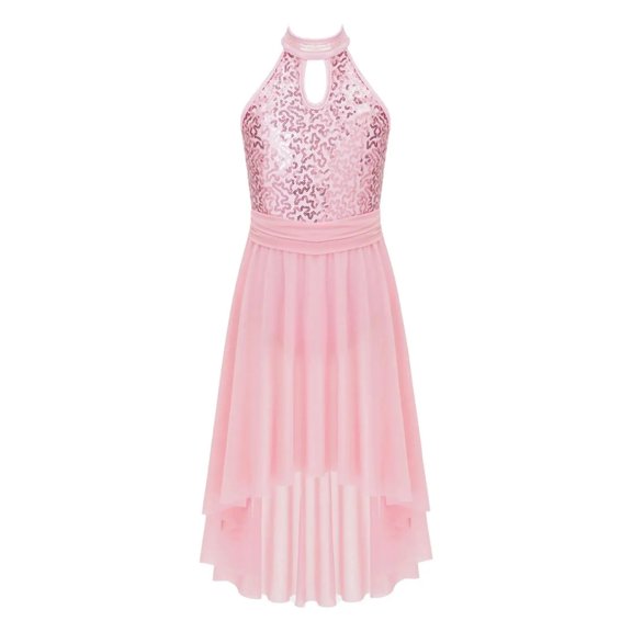 Lyrical Dance Dress For Girls Halter Sequins Tank Leotard Tulle Skirts