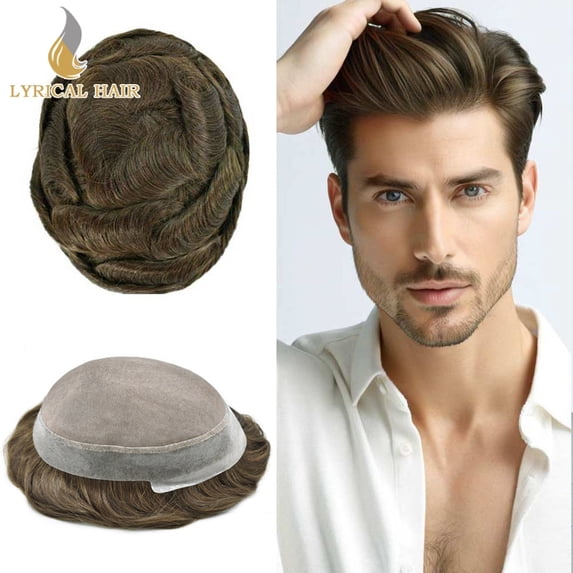 Lyrical Hair System for Men Fine Mono Mens Toupee Human Hair Piece Thin ...
