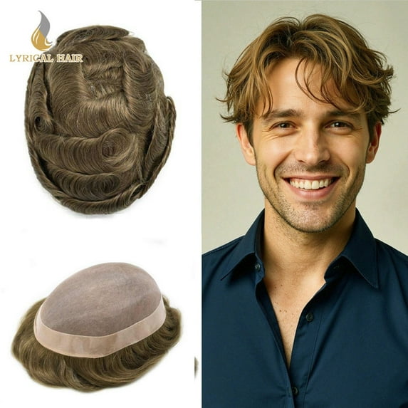 Lyrical Hair Toupee for Men Fine Mono Mens Toupee Human Hair Replacement Systems Monofilament with NPU Hairpiece for Man Black Brown Blonde Gray Hair Wig Unit