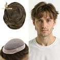 thumbnail image 1 of Lyrical Hair Toupee for Men Fine Mono Mens Toupee Human Hair Replacement Systems Monofilament with NPU Hairpiece for Man Black Brown Blonde Gray Hair Wig Unit, 1 of 6