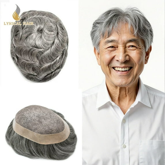 Lyrical Hair Toupee for Men Fine Mono Mens Toupee Human Hair Replacement Systems Monofilament with NPU Hairpiece for Man Black Brown Blonde Gray Hair Wig Unit