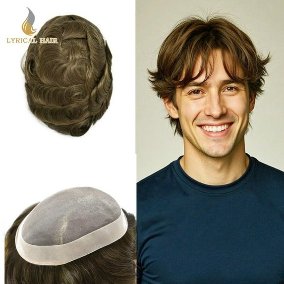 Lyrical Hair Toupee for Men Fine Mono Mens Toupee Human Hair Replacement Systems Monofilament with NPU Hairpiece for Man Black Brown Blonde Gray Hair Wig Unit