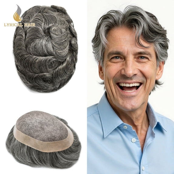Lyrical Hair Toupee for Men Fine Mono Mens Toupee Human Hair Replacement Systems Monofilament with NPU Hairpiece for Man Black Brown Blonde Gray Hair Wig Unit