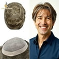 thumbnail image 1 of Lyrical Hair Toupee for Men Fine Mono Mens Toupee Human Hair Replacement Systems Monofilament with NPU Hairpiece for Man Black Brown Blonde Gray Hair Wig Unit, 1 of 7