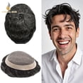 thumbnail image 1 of Lyrical Hair Toupee for Men Fine Mono Mens Toupee Human Hair Replacement Systems Monofilament with NPU Hairpiece for Man Black Brown Blonde Gray Hair Wig Unit, 1 of 6