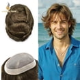 thumbnail image 1 of Lyrical Hair Toupee for Men Fine Mono Mens Toupee Human Hair Replacement Systems Monofilament with NPU Hairpiece for Man Black Brown Blonde Gray Hair Wig Unit, 1 of 6