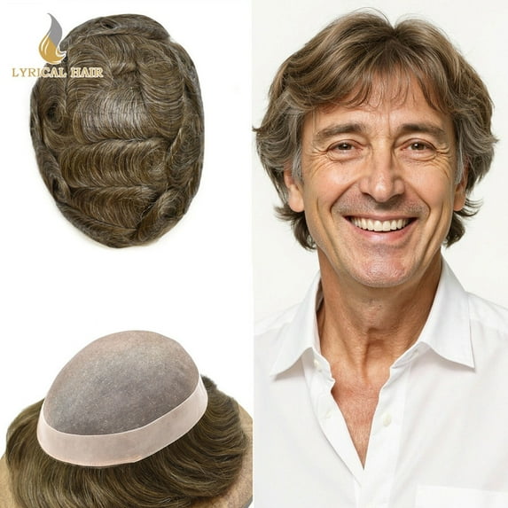 Lyrical Hair Toupee for Men Fine Mono Mens Toupee Human Hair Replacement Systems Monofilament with NPU Hairpiece for Man Black Brown Blonde Gray Hair Wig Unit
