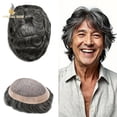 thumbnail image 1 of Lyrical Hair Toupee for Men Fine Mono Mens Toupee Human Hair Replacement Systems Monofilament with NPU Hairpiece for Man Black Brown Blonde Gray Hair Wig Unit, 1 of 6