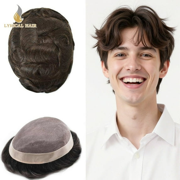 Lyrical Hair Toupee for Men Fine Mono Mens Toupee Human Hair Replacement Systems Monofilament with NPU Hairpiece for Man Black Brown Blonde Gray Hair Wig Unit
