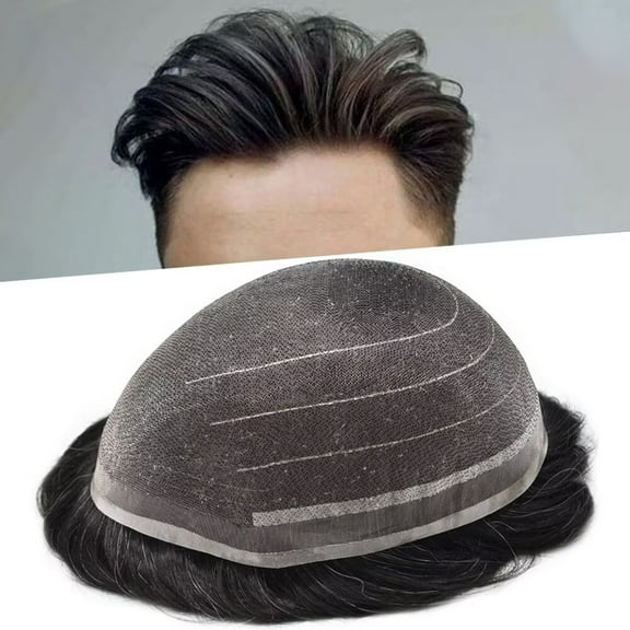 Lyrical Hair Toupee for Men Hair System for Man Siwss Super Welded Lace Mens Hairpieces Human Hair Replacement System Lace Hair Unirs Wig #1B10 Off Black with 10% Gray
