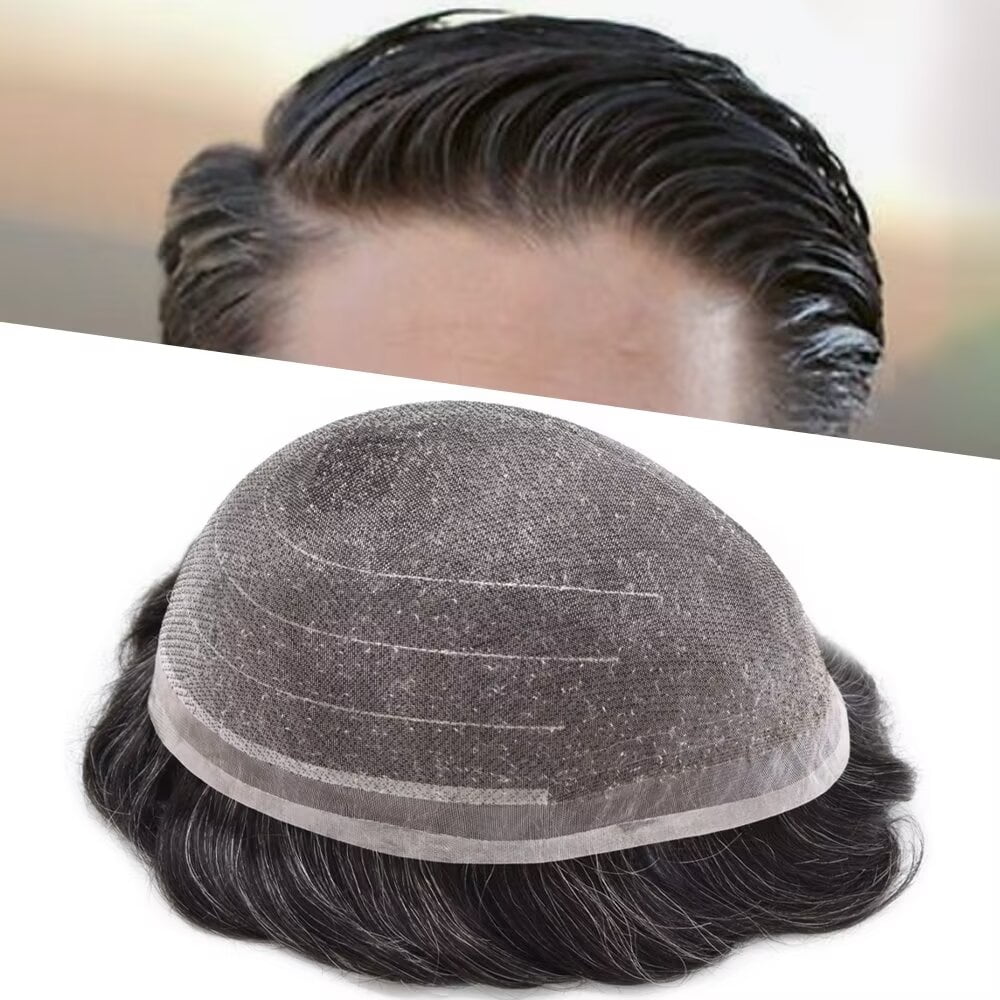 Lyrical Hair Toupee for Men Hair System for Man Siwss Super Welded Lace Mens Hairpieces Human Hair Replacement System Lace Hair Unirs Wig #1B20 Off Black with 20% Gray