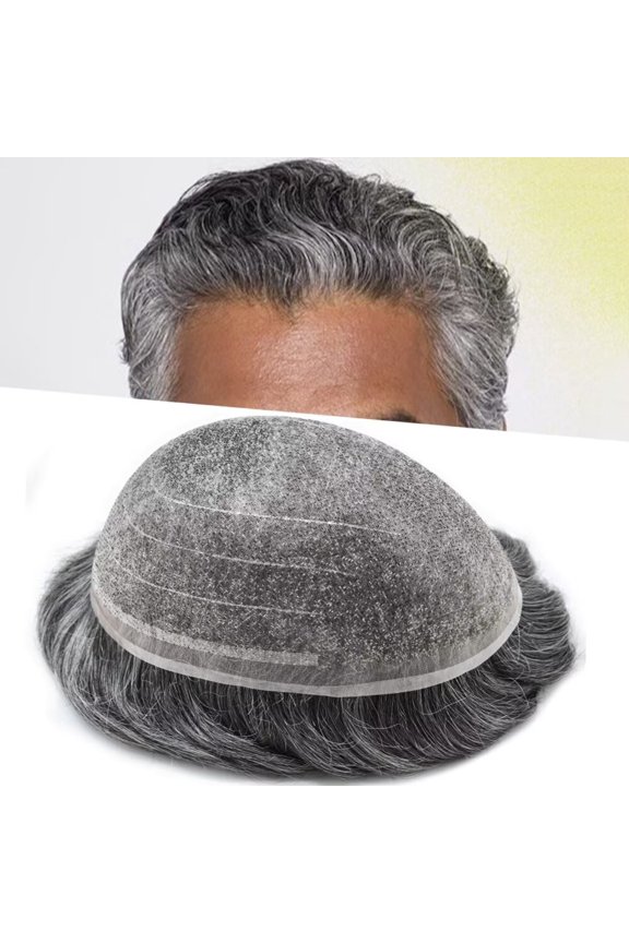 Toupee for Men Hair System for Man Siwss Super Welded Lace Mens Hairpieces Human Hair Replacement System Lace Hair Unirs Wig #1B50 Off Black with 50% Gray