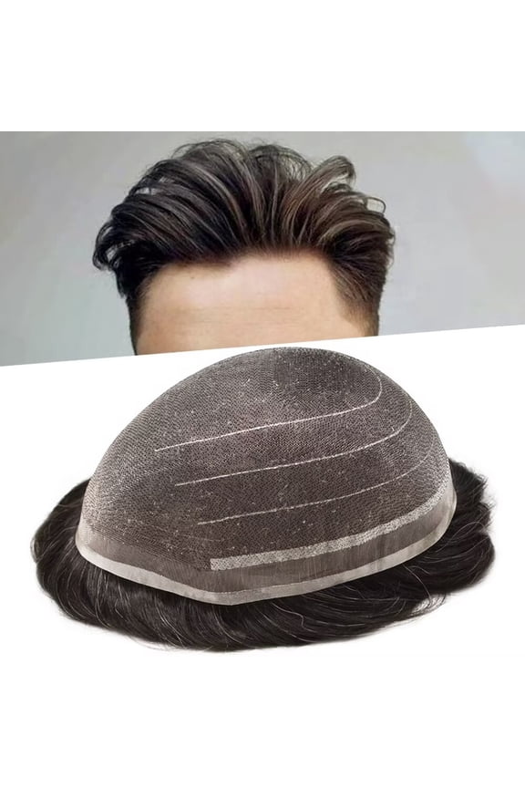 Lyrical Hair Toupee for Men Hair System for Man Siwss Super Welded Lace Mens Hairpieces Human Hair Replacement System Lace Hair Unirs Wig #410 Medium Brown with 10% Gray