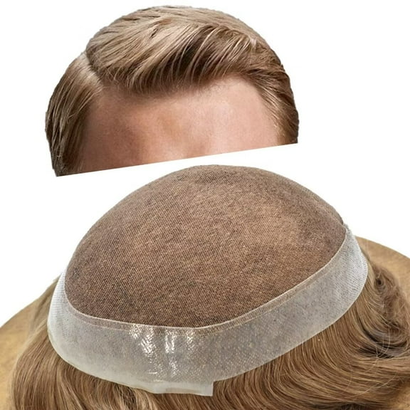 Lyrical Hair Toupee for Men Hairpieces 8"X10" French Lace Mens Toupee Human Hair System PU Around Toupee Hair for Man Hair Piece Units #1720 17# DARK ASH BLONDE WITH 20% SYNTHETIC GREY-120% Density