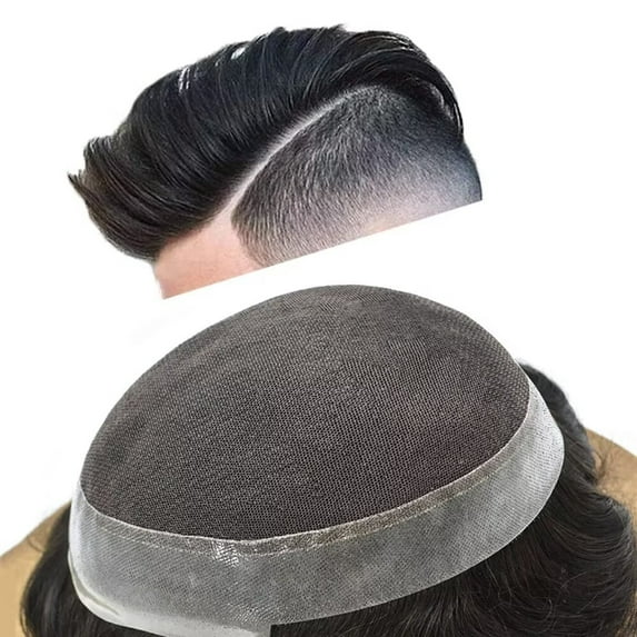 Lyrical Hair Toupee for Men Hairpieces 8"X10" French Lace Mens Toupee Human Hair System PU Around Toupee Hair for Man Hair Piece Units 2# DARKEST BROWN-120% Density