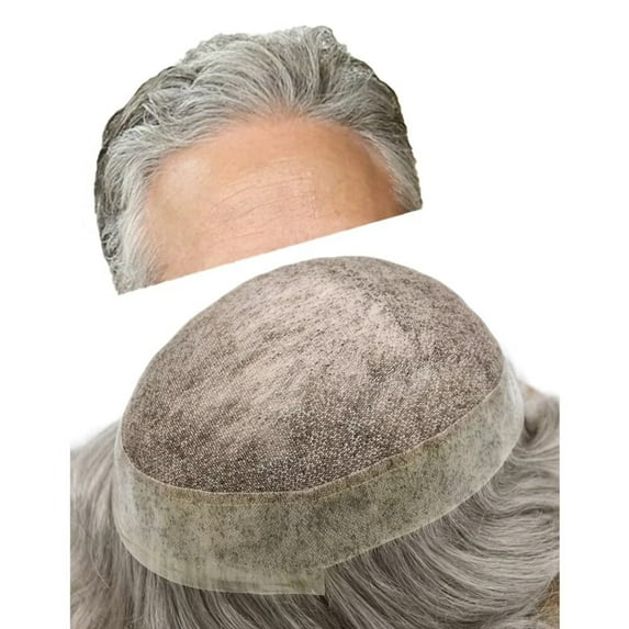 Lyrical Hair Toupee for Men Hairpieces 8"X10" French Lace Mens Toupee Human Hair System PU Around Toupee Hair for Man Hair Piece Units #60RY -120% Density