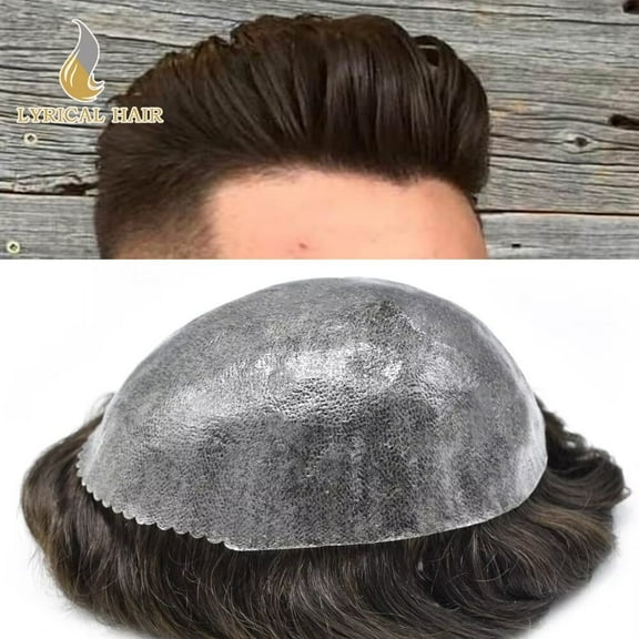 Lyrical Hair Toupee for Men Durable Full PU Mens Toupee Human Hair Replacement System Thin Skin Injected Hair System for Man
