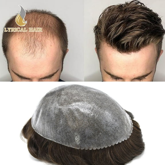 Lyrical Hair Toupee for Men Durable Full PU Mens Toupee Human Hair Replacement System Thin Skin Injected Hair System for Man